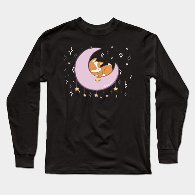 Sleeping Corgi Long Sleeve T-Shirt by PurpleDraws